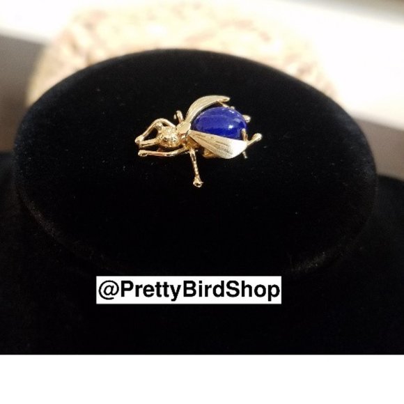 18K Gold Lapis Lazuli BEE pin new vintage artisan RARE deco animal bumblebee - Picture 5 of 9